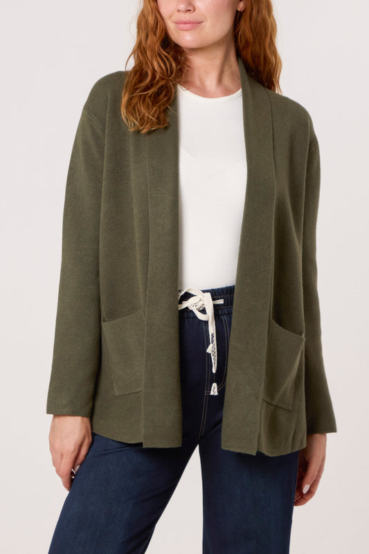 Pocket Edge To Edge Cardigan Khaki