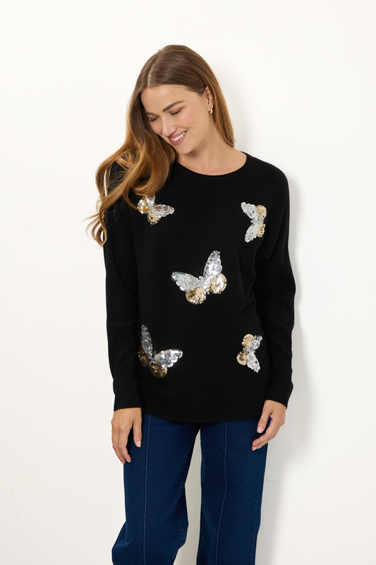 Mudflower Butterfly Diamanté Embellished Batwing Jumper