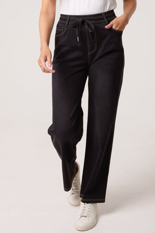 Supersoft Elastic String Wide Leg Jeans