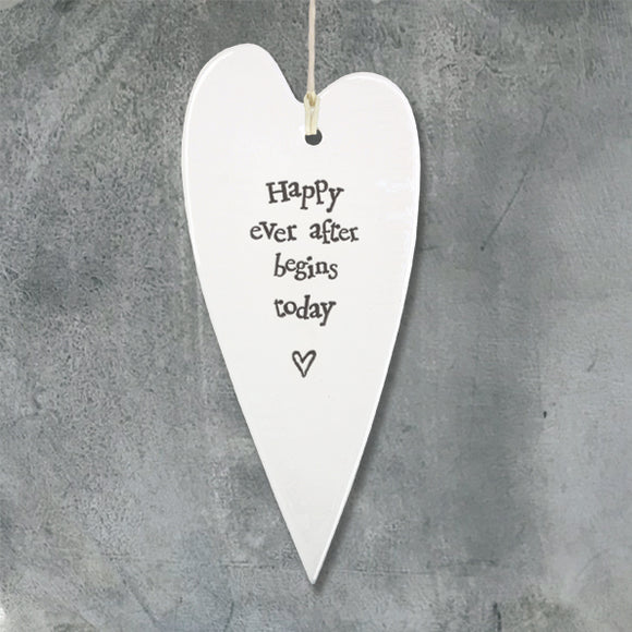 East of India Porcelain long heart -Happy ever after