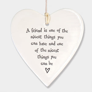 East of India Porcelain round heart sign -A friend is nicest